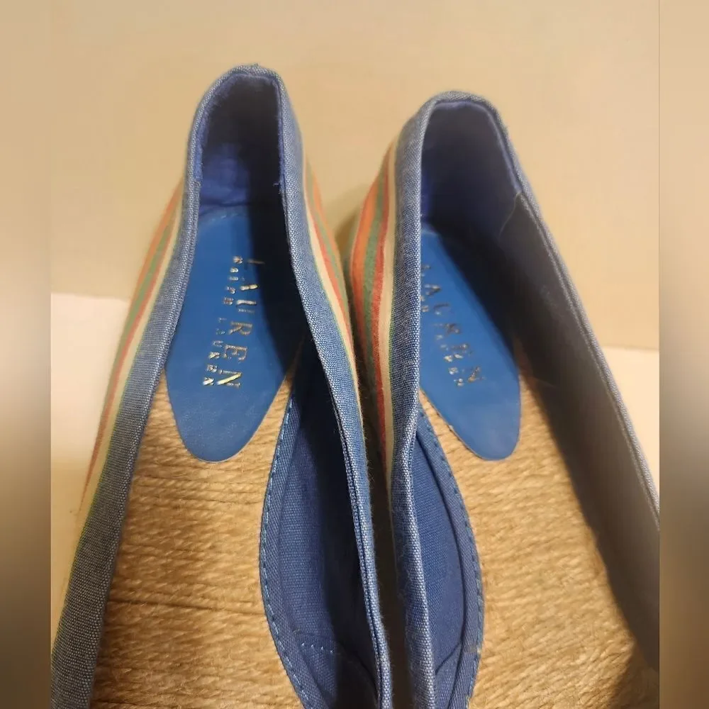 Lauren Ralph Lauren Cecelia Canvas Peep Toe Wedge Heel Espadrilles Sz. 8.5 $195